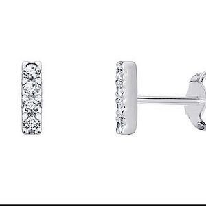 NEW Sparkling Diamond Bar Stud‎ Earrings | 14k White Gold Sterling Silver
